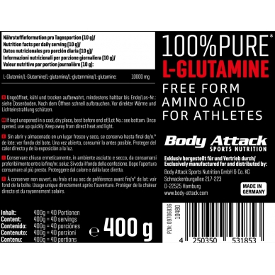 Body Attack 100% Pure L-Glutamine 膠氨酸/谷氨酰胺粉- 400克
